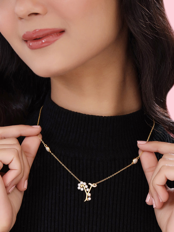 Pearl Gold-plated Charming 'Y' Alphabet 925 Sterling Silver Pendant For Women