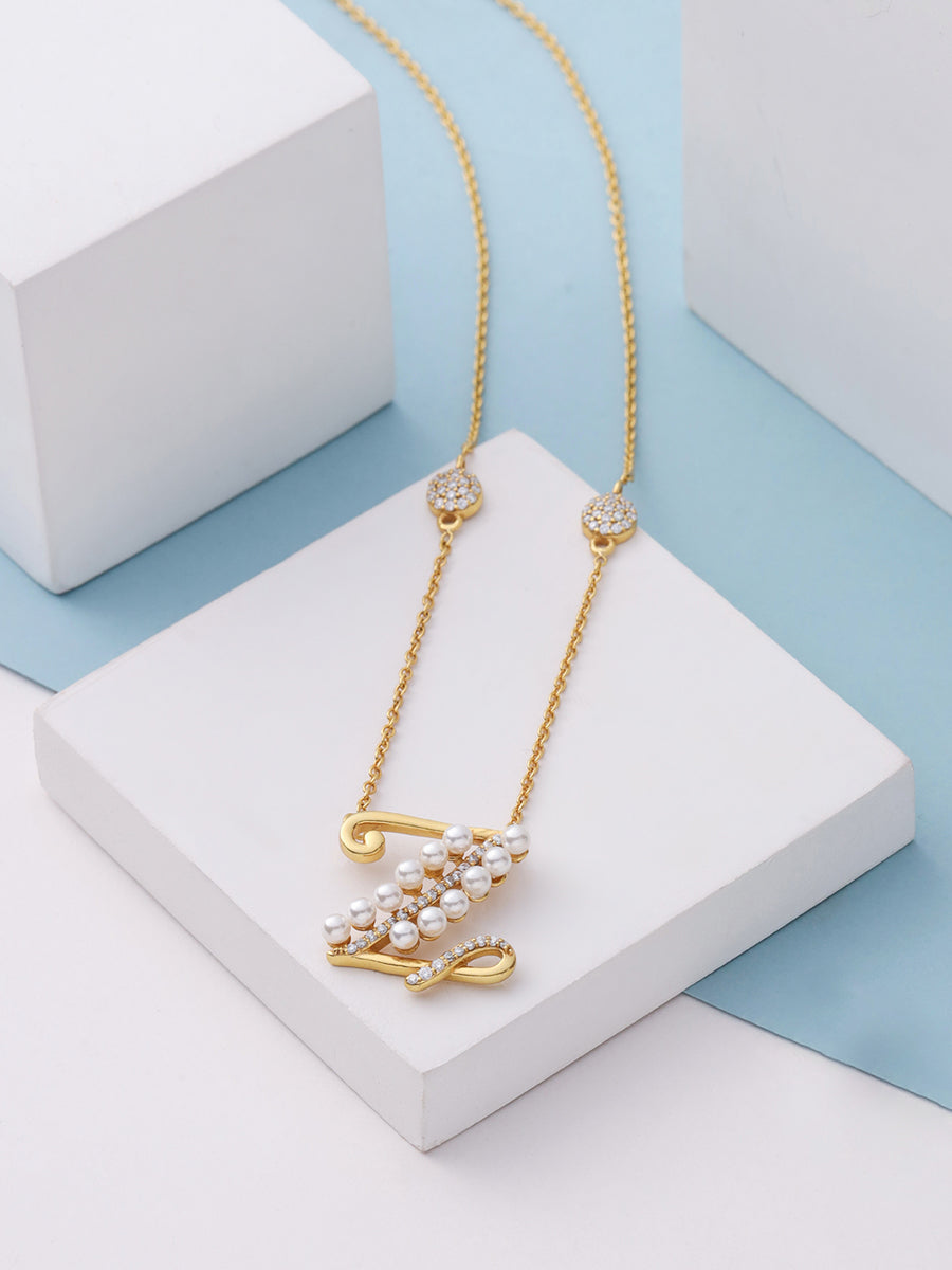 Pearl Gold-plated Shimmering 'Z' Alphabet 925 Sterling Silver Pendant For Women