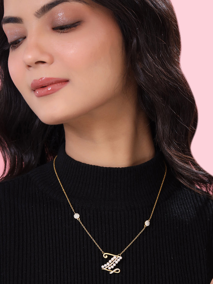 Pearl Gold-plated Shimmering 'Z' Alphabet 925 Sterling Silver Pendant For Women