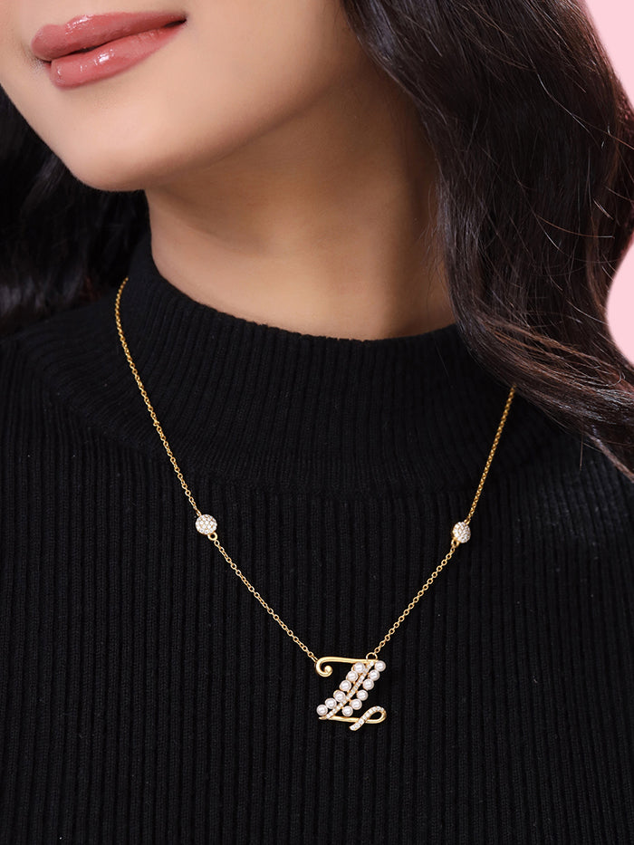 Pearl Gold-plated Shimmering 'Z' Alphabet 925 Sterling Silver Pendant For Women
