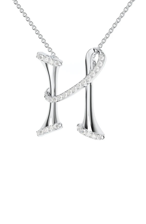 Signery ‘H’ Initial Pendant – Moissanite & Rhodium Plated