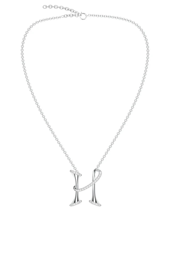 Signery ‘H’ Initial Pendant – Moissanite & Rhodium Plated