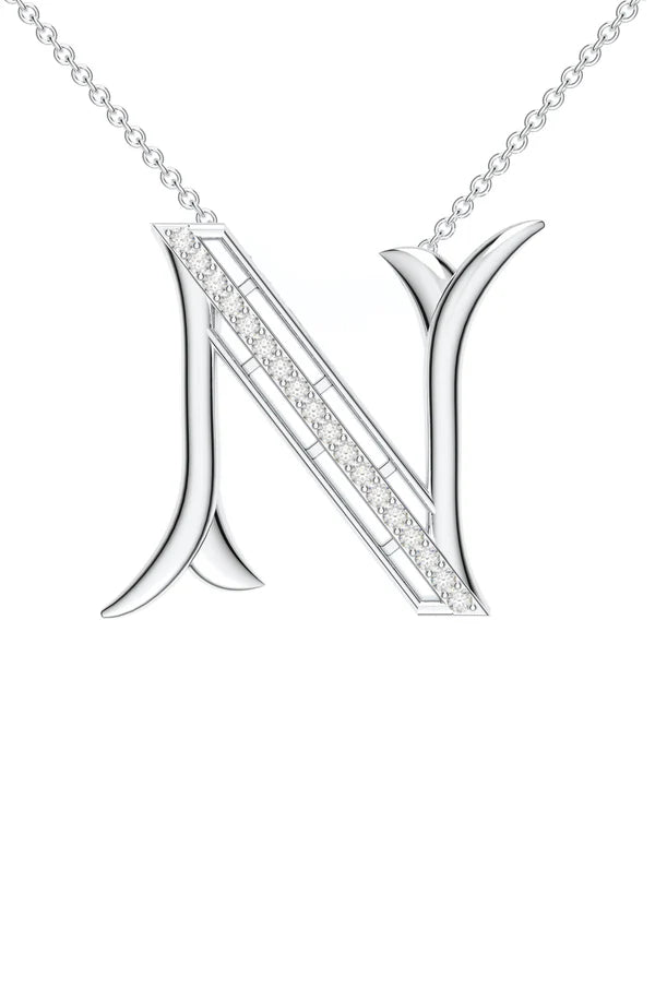 Signery ‘N’ Initial Pendant – Moissanite & Rhodium Plated