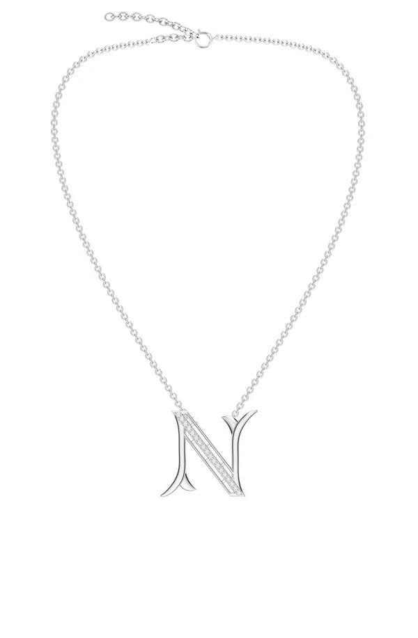 Signery ‘N’ Initial Pendant – Moissanite & Rhodium Plated