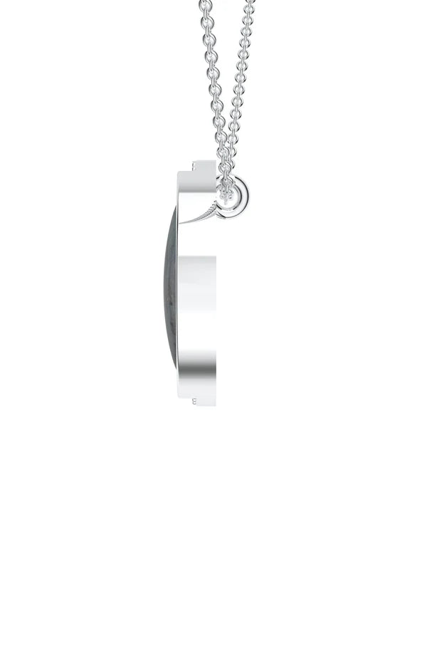 Signery ‘O’ Initial Pendant – Labradorite Moissanite & Rhodium Plated