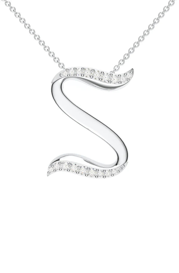 Signery ‘S’ Initial Pendant – Moissanite & Rhodium Plated
