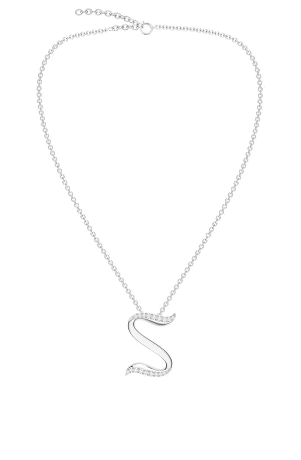 Signery ‘S’ Initial Pendant – Moissanite & Rhodium Plated