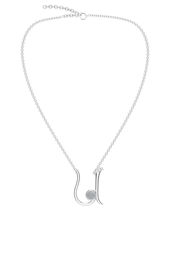Signery ‘U’ Initial Pendant – Labradorite Moissanite & Rhodium Plated