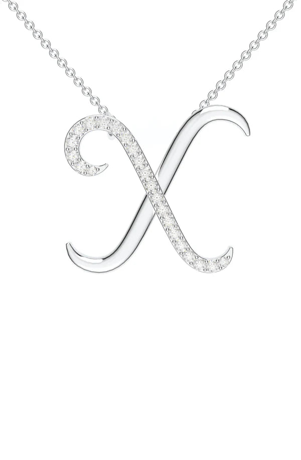 Signery ‘X’ Initial Pendant – Moissanite & Rhodium Plated