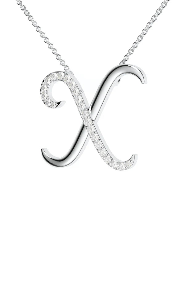 Signery ‘X’ Initial Pendant – Moissanite & Rhodium Plated
