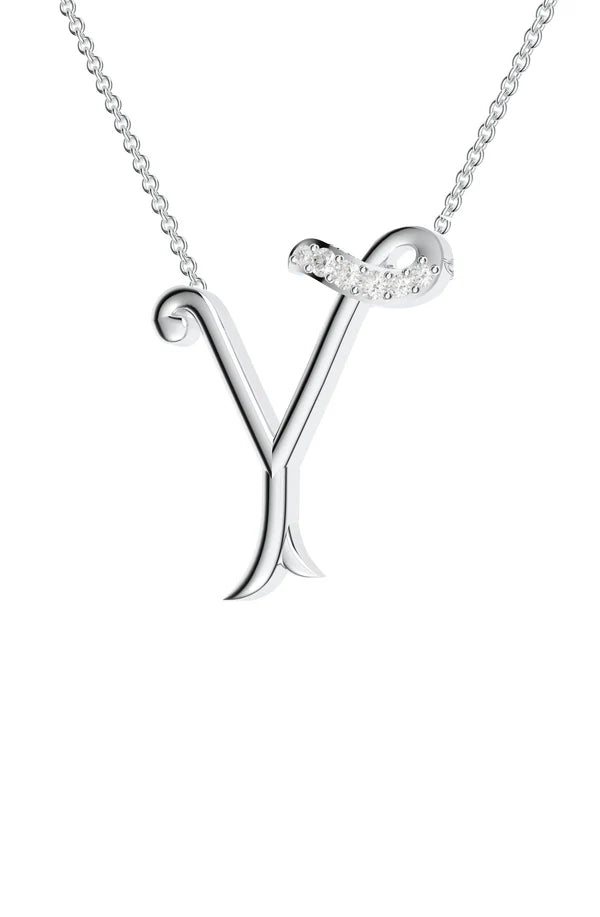 Signery ‘Y’ Initial Pendant – Moissanite & Rhodium Plated