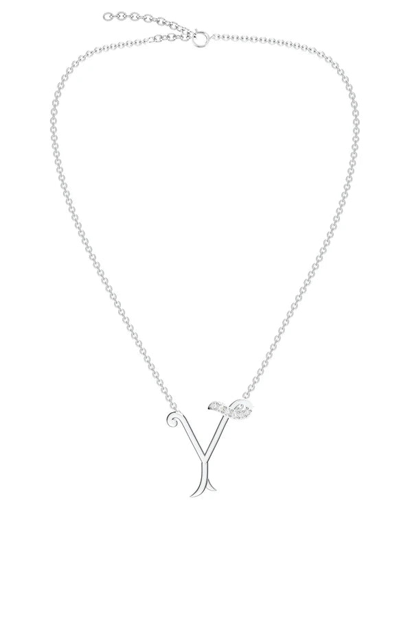 Signery ‘Y’ Initial Pendant – Moissanite & Rhodium Plated