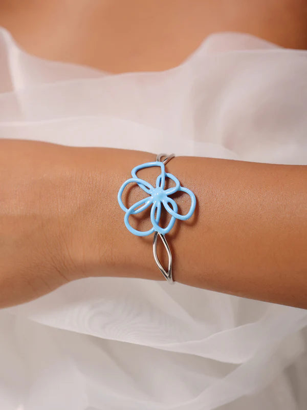 Blue Flower Open Bracelet