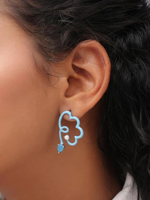 Doodled Cloud and Chalcidony Drop Earrings