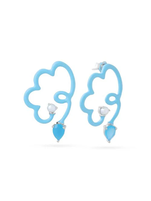 Doodled Cloud and Chalcidony Drop Earrings