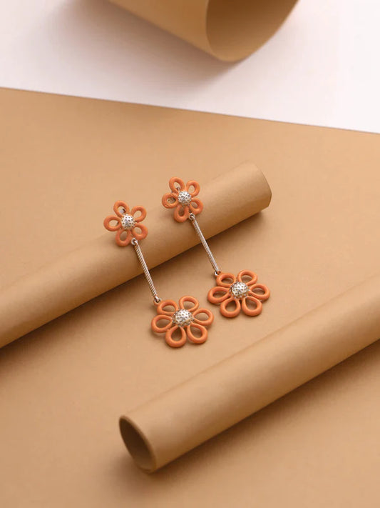 Orange Enamel Dangle Earrings
