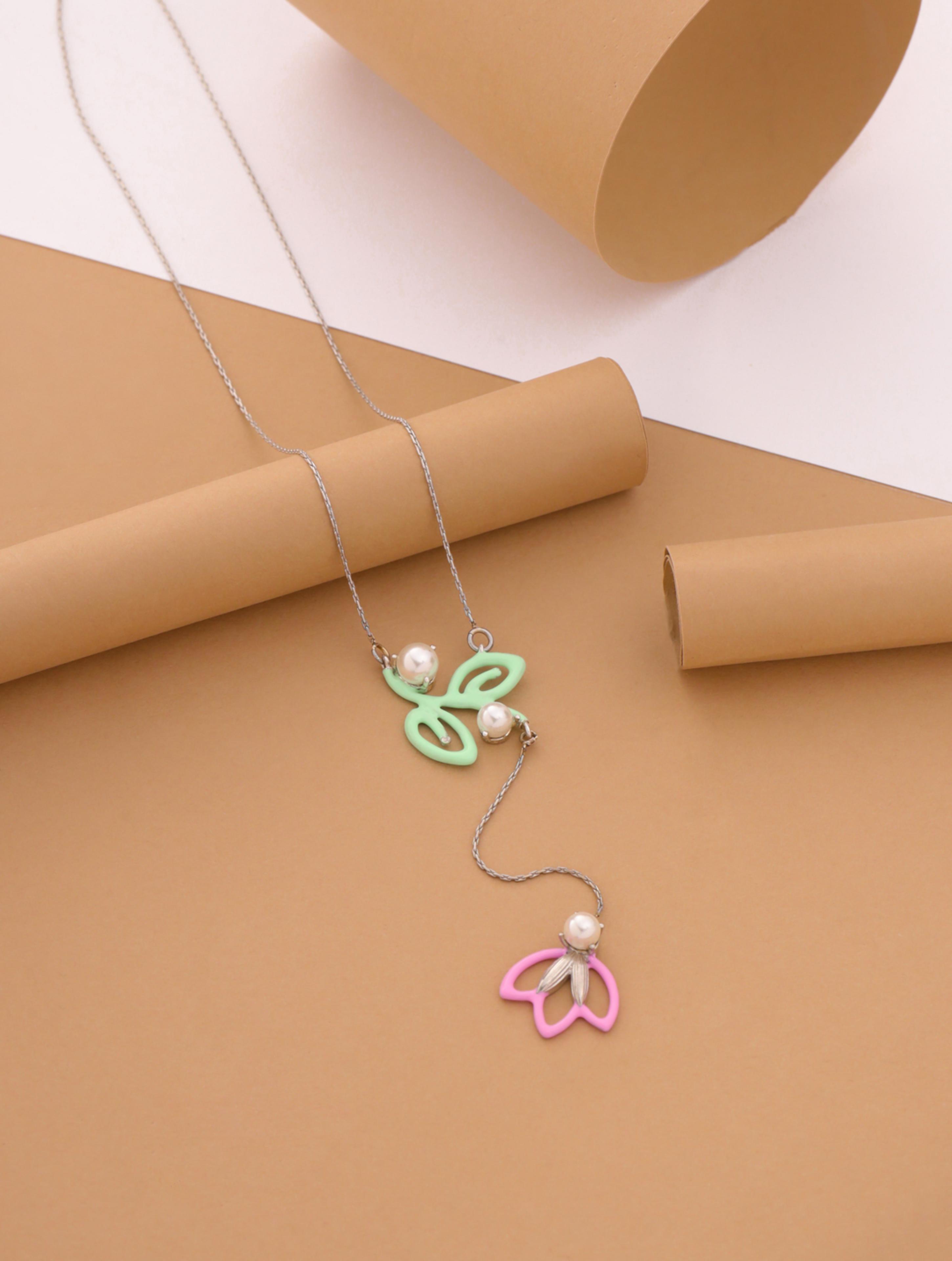 Rhodium Floral Harmony Corolla Pearl 925 Sterling Silver Pendant For Women