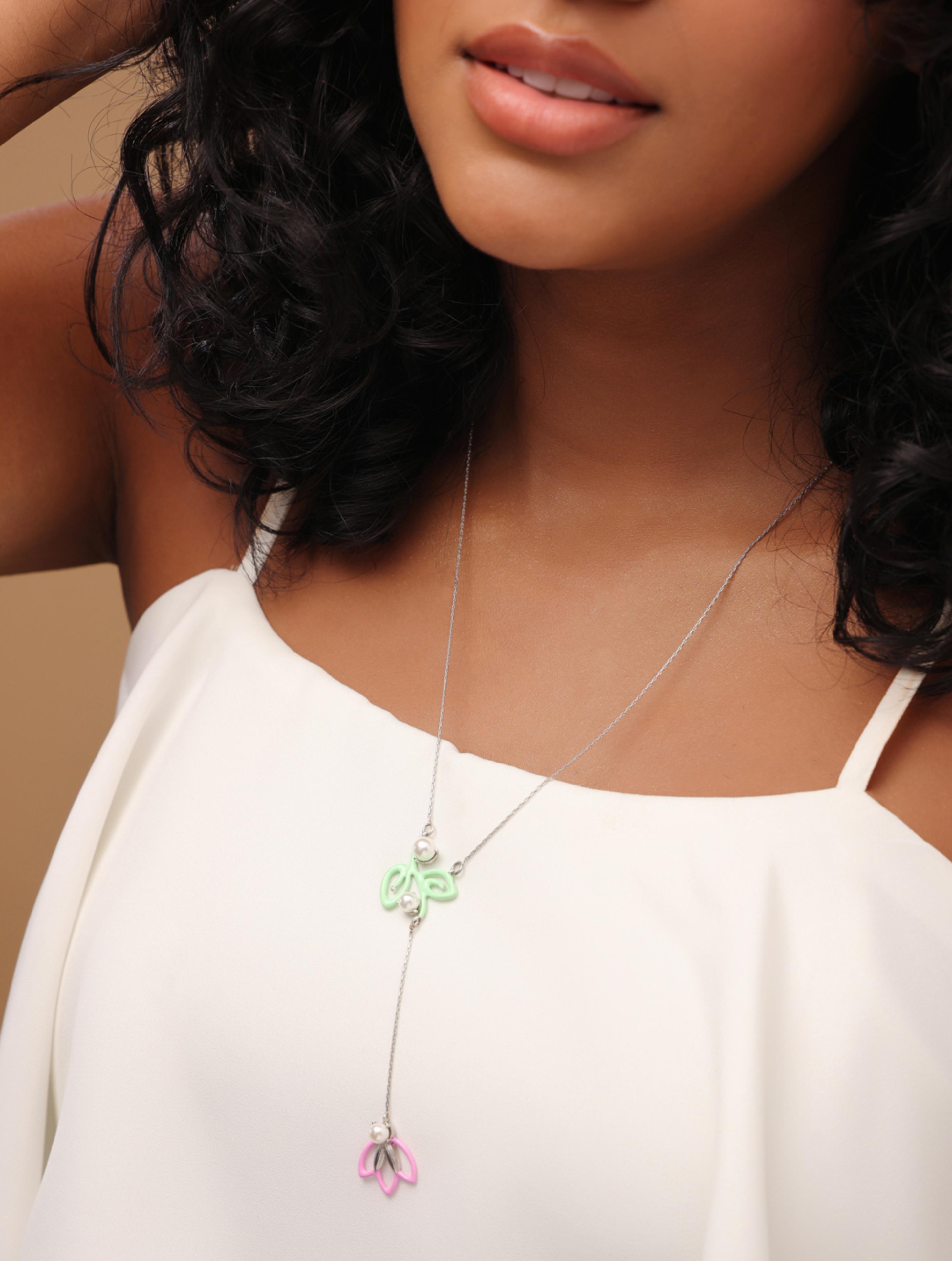 Rhodium Floral Harmony Corolla Pearl 925 Sterling Silver Pendant For Women