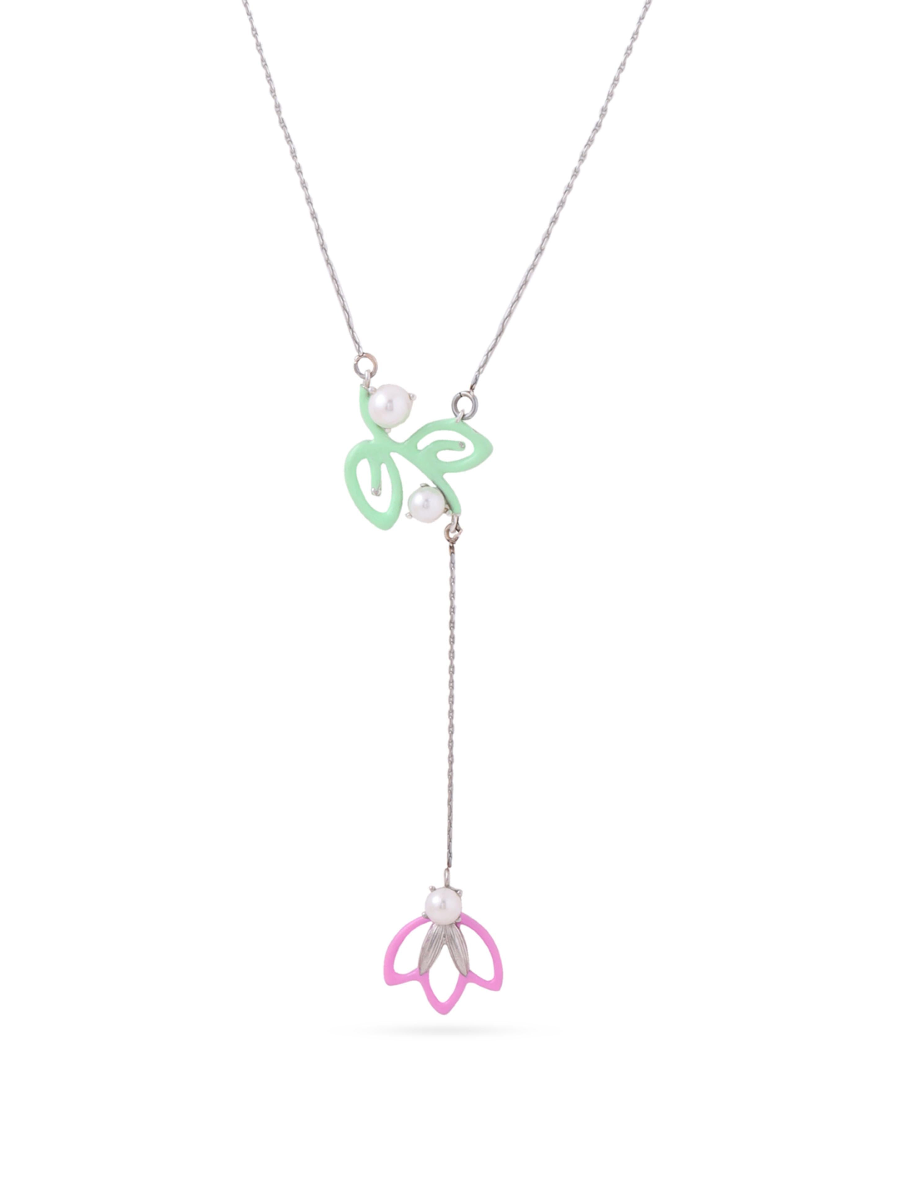 Rhodium Floral Harmony Corolla Pearl 925 Sterling Silver Pendant For Women