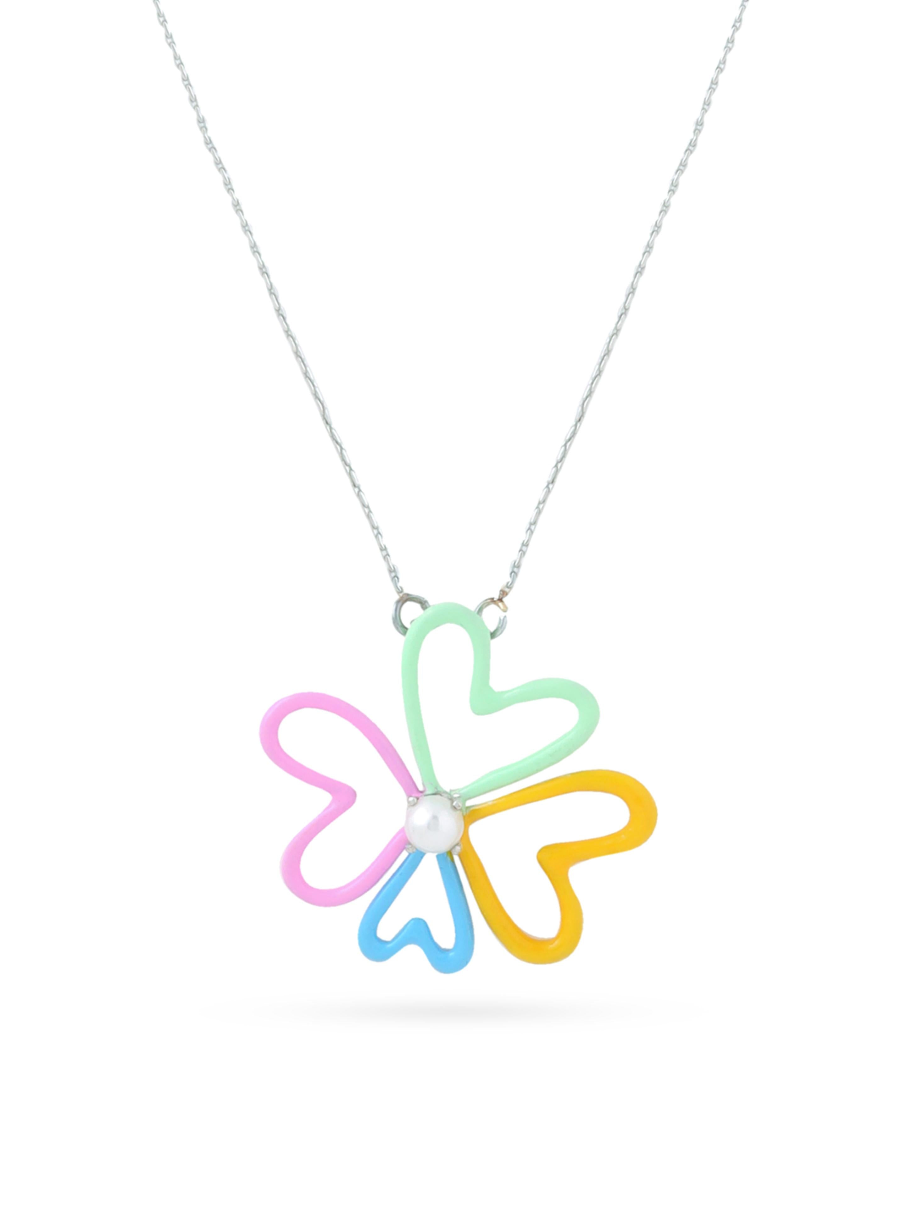 Rhodium Pastel Bloom Corolla Pearl 925 Sterling Silver Pendant For Women