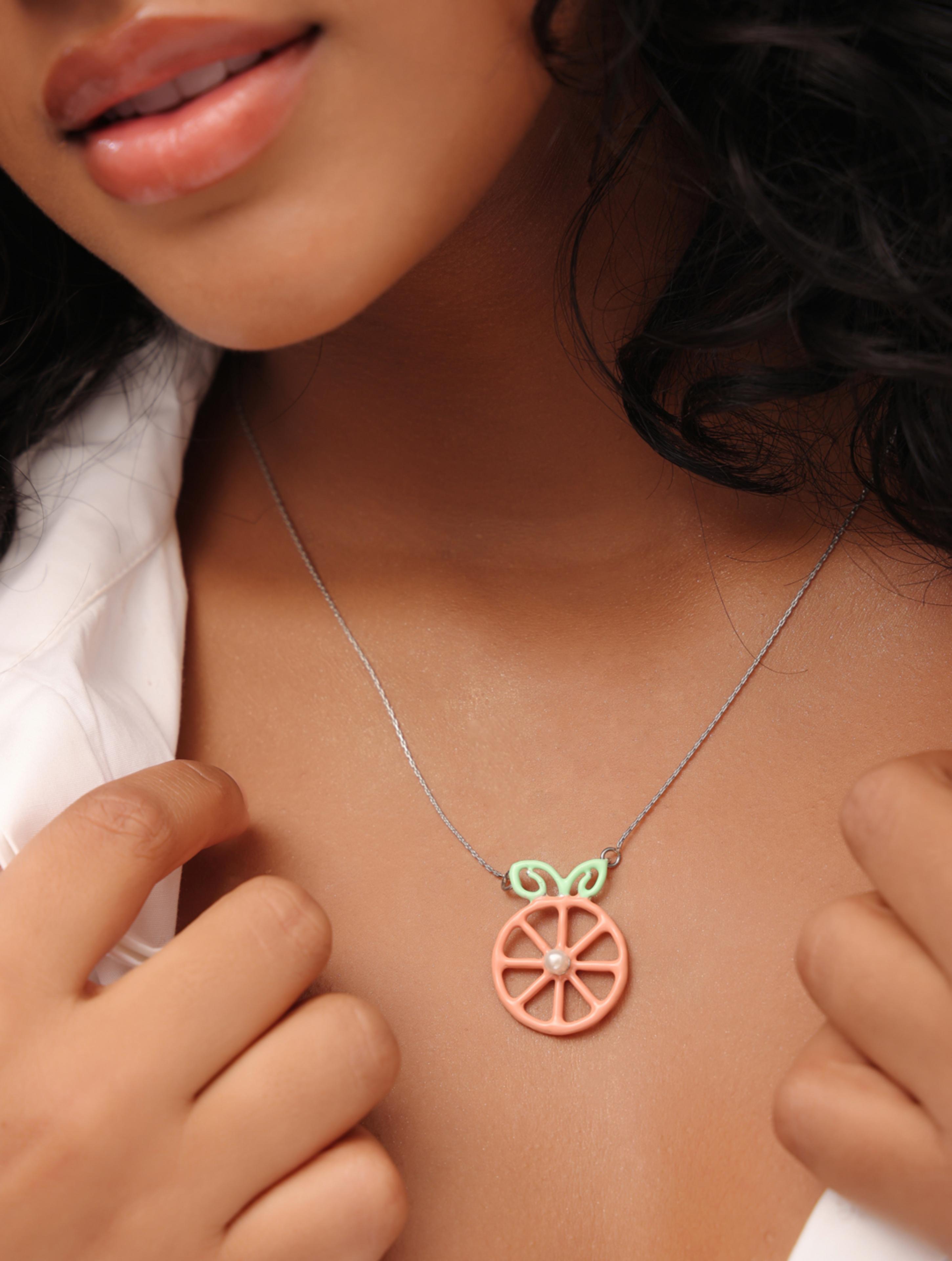 Rhodium Summer Fruit Corolla Pearl 925 Sterling Silver Pendant For Women