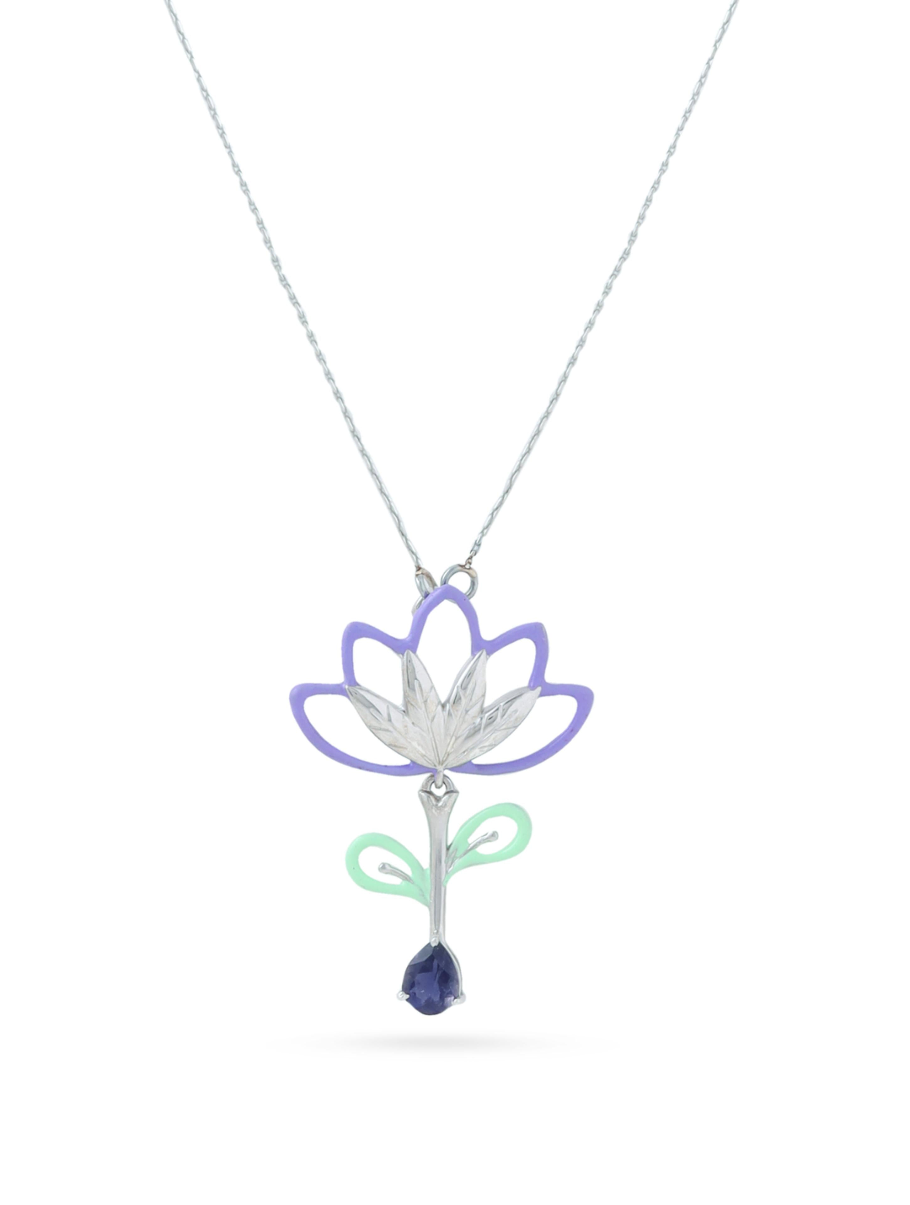 925 Silver Floral Blooming Corolla Collection Iolite 925 Sterling Silver Pendant For Women