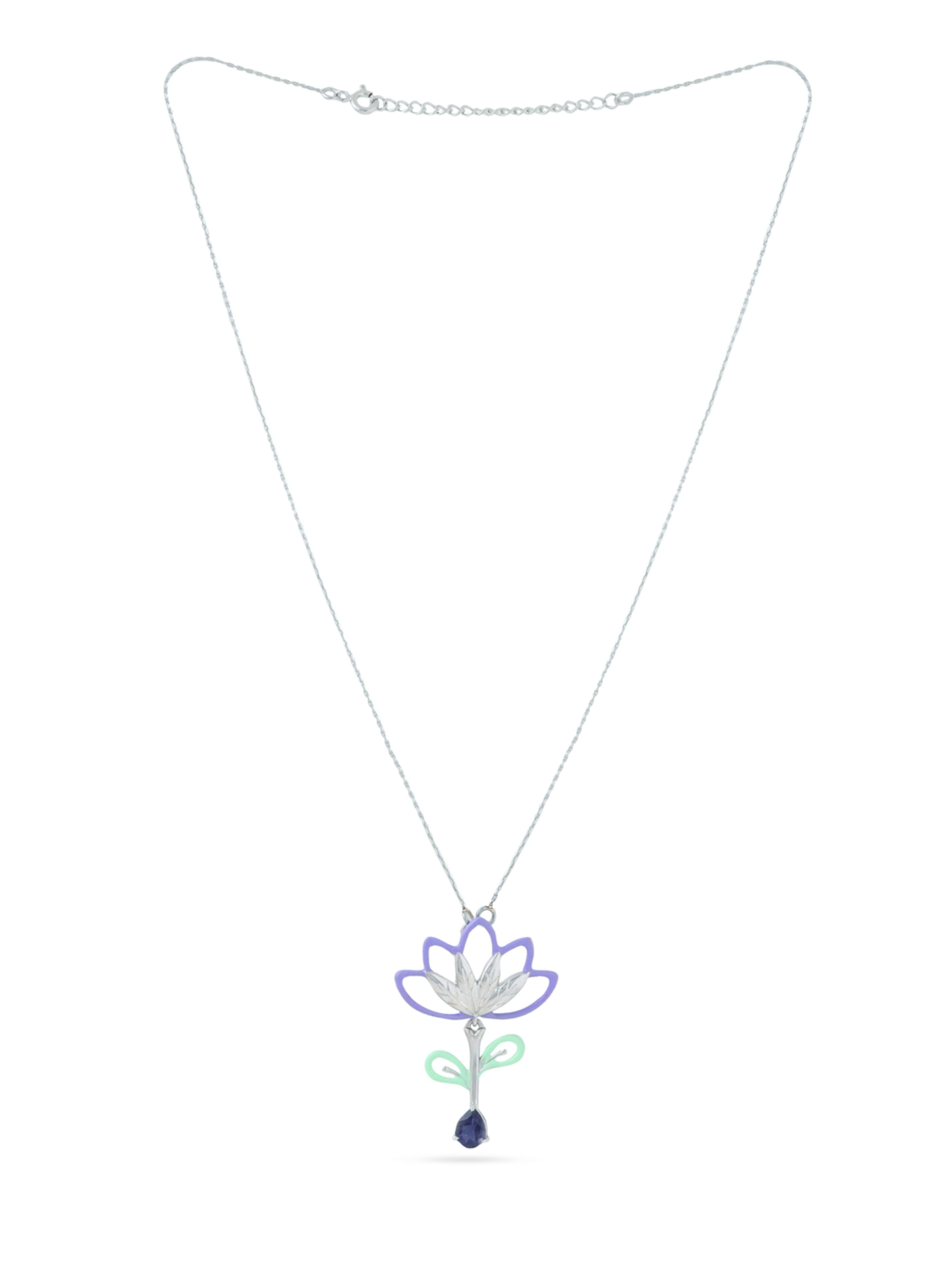 925 Silver Floral Blooming Corolla Collection Iolite 925 Sterling Silver Pendant For Women