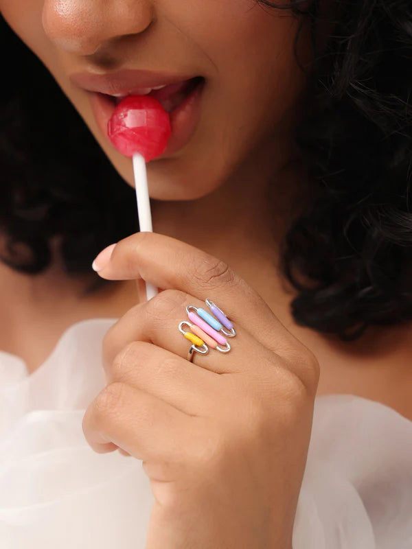 Multicolour Adjustable Enameled Ring