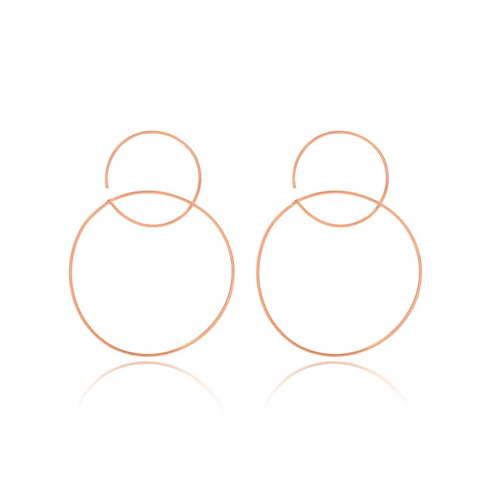 Rose Gold Plating Two Joined Rounds Elysian 925 Sterling Silver Earrings For Women