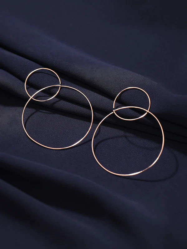 Rose Gold Plating Two Joined Rounds Elysian 925 Sterling Silver Earrings For Women