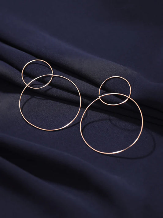 Rose Gold Plating Two Joined Rounds Elysian 925 Sterling Silver Earrings For Women
