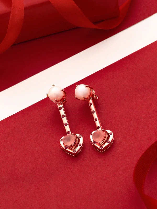 Elysian Rose Gold Heart Essence Rhodolite Garnet Pearl Ear Jackets in 925 Sterling Silver For Women