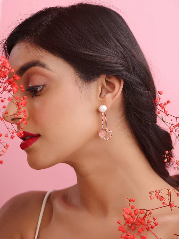 Elysian Rose Gold Heart Essence Rhodolite Garnet Pearl Ear Jackets in 925 Sterling Silver For Women