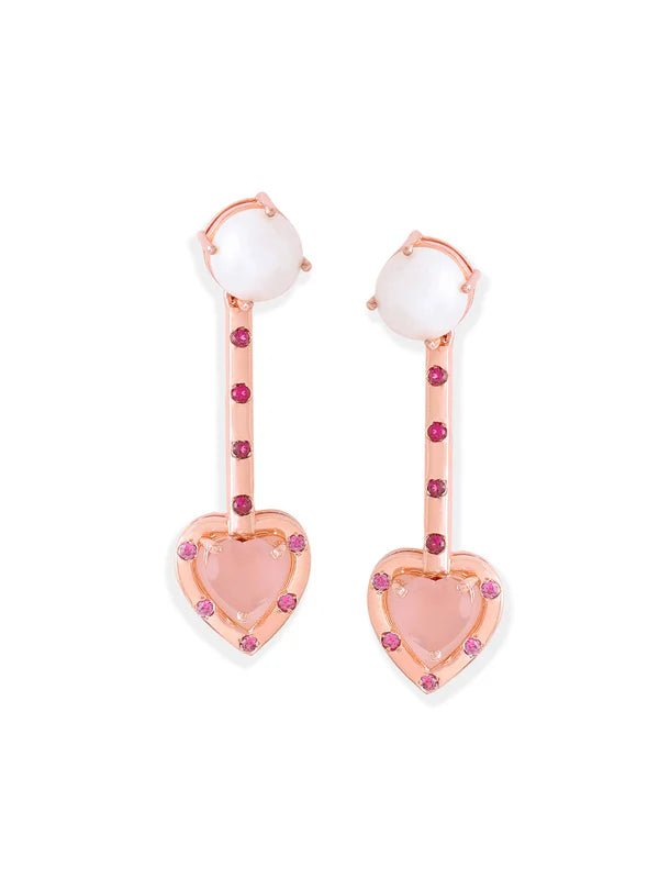 Elysian Rose Gold Heart Essence Rhodolite Garnet Pearl Ear Jackets in 925 Sterling Silver For Women