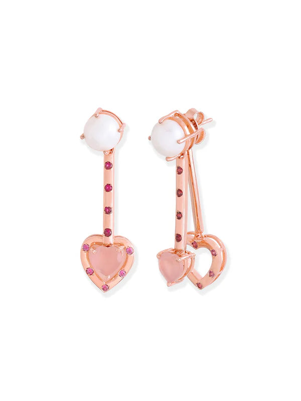 Elysian Rose Gold Heart Essence Rhodolite Garnet Pearl Ear Jackets in 925 Sterling Silver For Women
