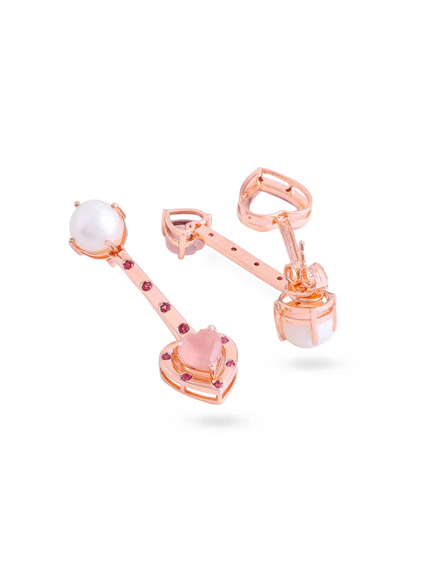 Elysian Rose Gold Heart Essence Rhodolite Garnet Pearl Ear Jackets in 925 Sterling Silver For Women