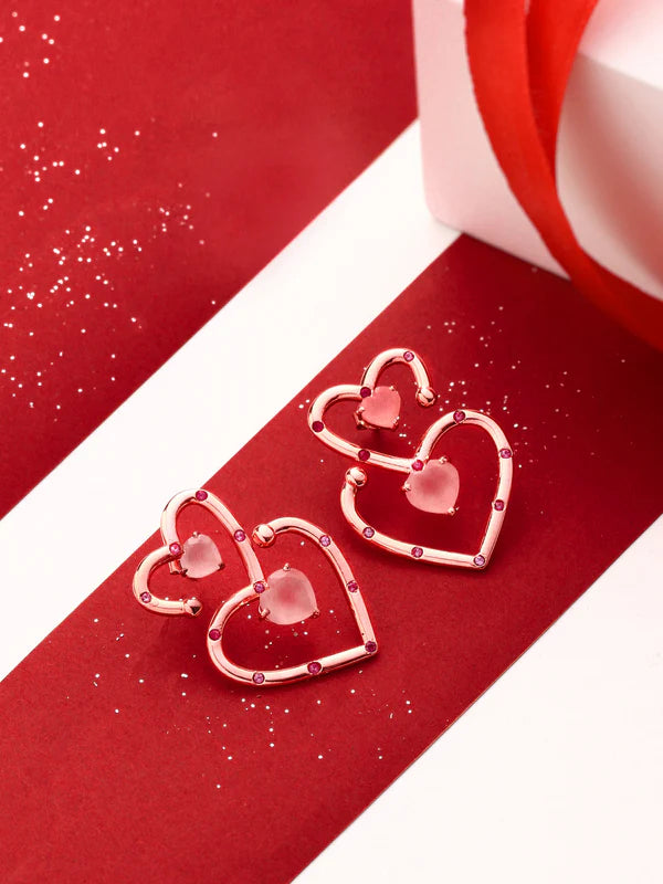 Elysian Rose Gold Love Motif Pink Chalcedony Earrings For Women
