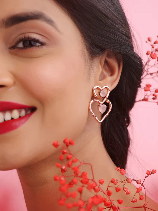 Elysian Rose Gold Love Motif Pink Chalcedony Earrings For Women