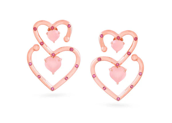 Elysian Rose Gold Love Motif Pink Chalcedony Earrings For Women