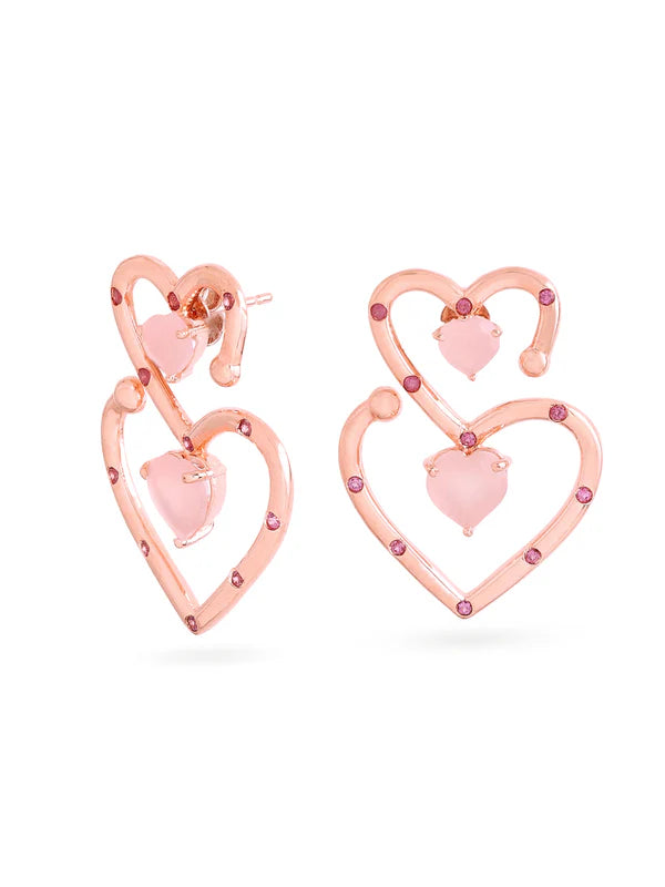Elysian Rose Gold Love Motif Pink Chalcedony Earrings For Women