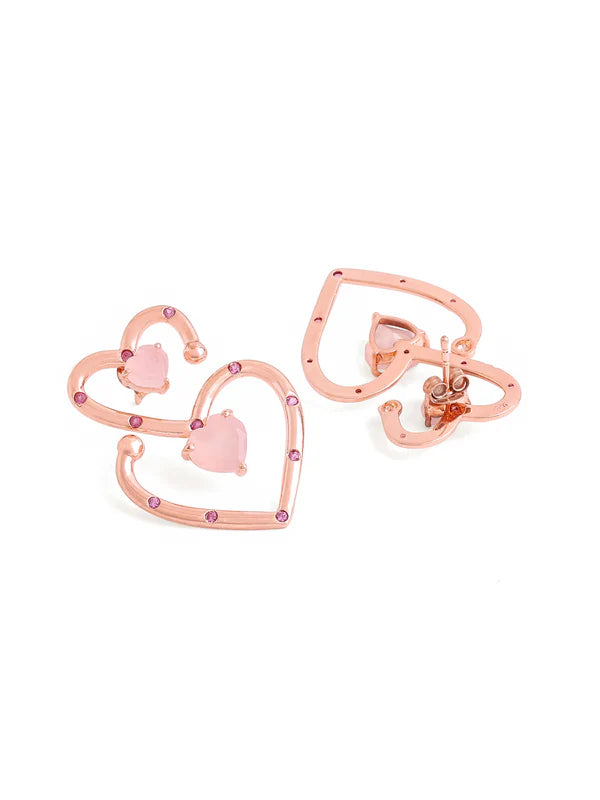 Elysian Rose Gold Love Motif Pink Chalcedony Earrings For Women