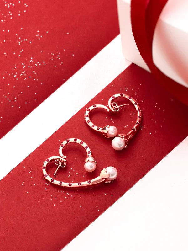 Elysian Rose Gold Rhodolite Garnet Pearl Earrings For Women