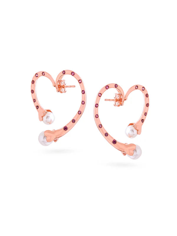 Elysian Rose Gold Rhodolite Garnet Pearl Earrings For Women