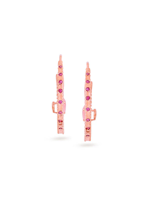 Elysian Rose Gold Love Pink Chalcedony Hoops Earrings in 925 Sterling Silver For Women