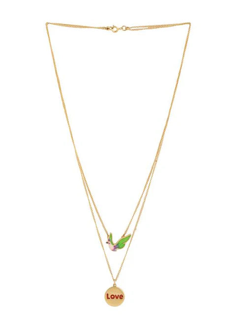 24K Gold Plating Bird and Love Engraved Coin Elysian 925 Sterling Silver Necklace For Women