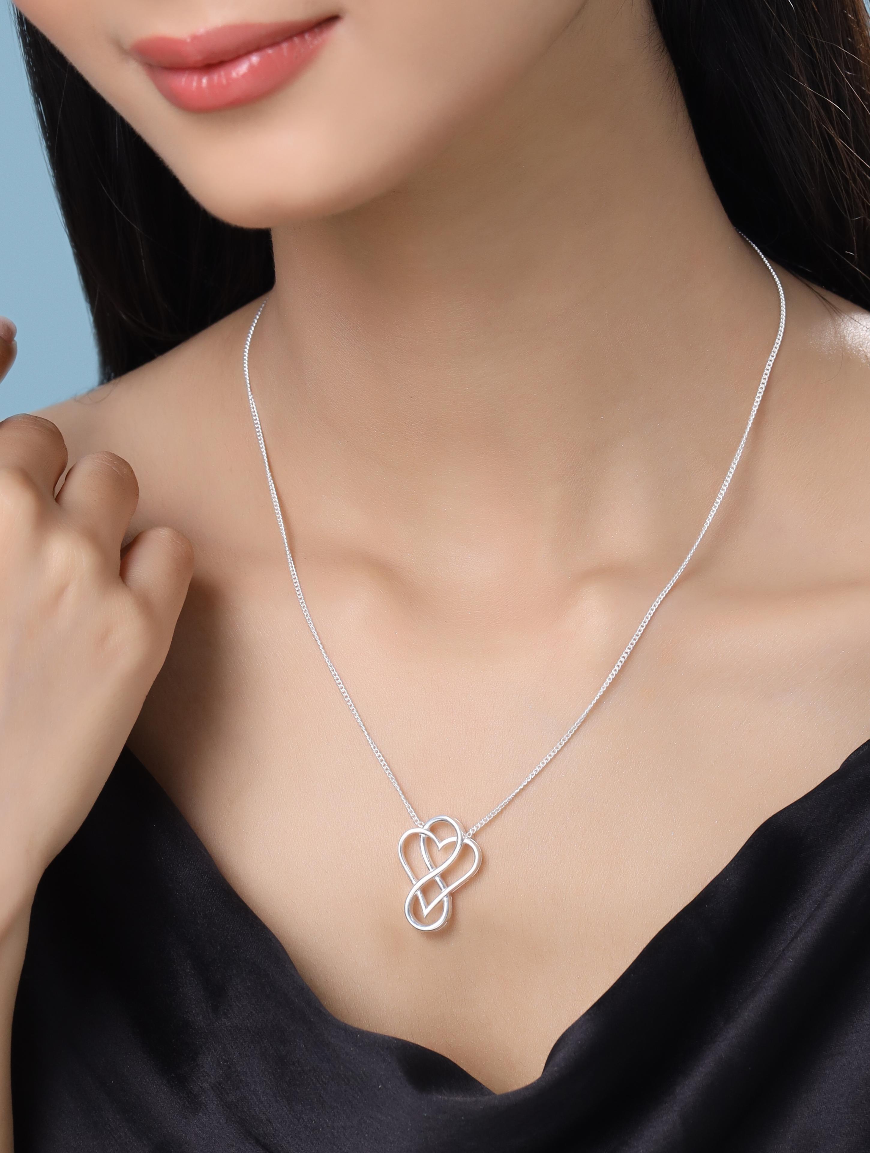 Real Rhodium Plating Heart and Infinity Elysian 925 Sterling Silver Pendant For Women