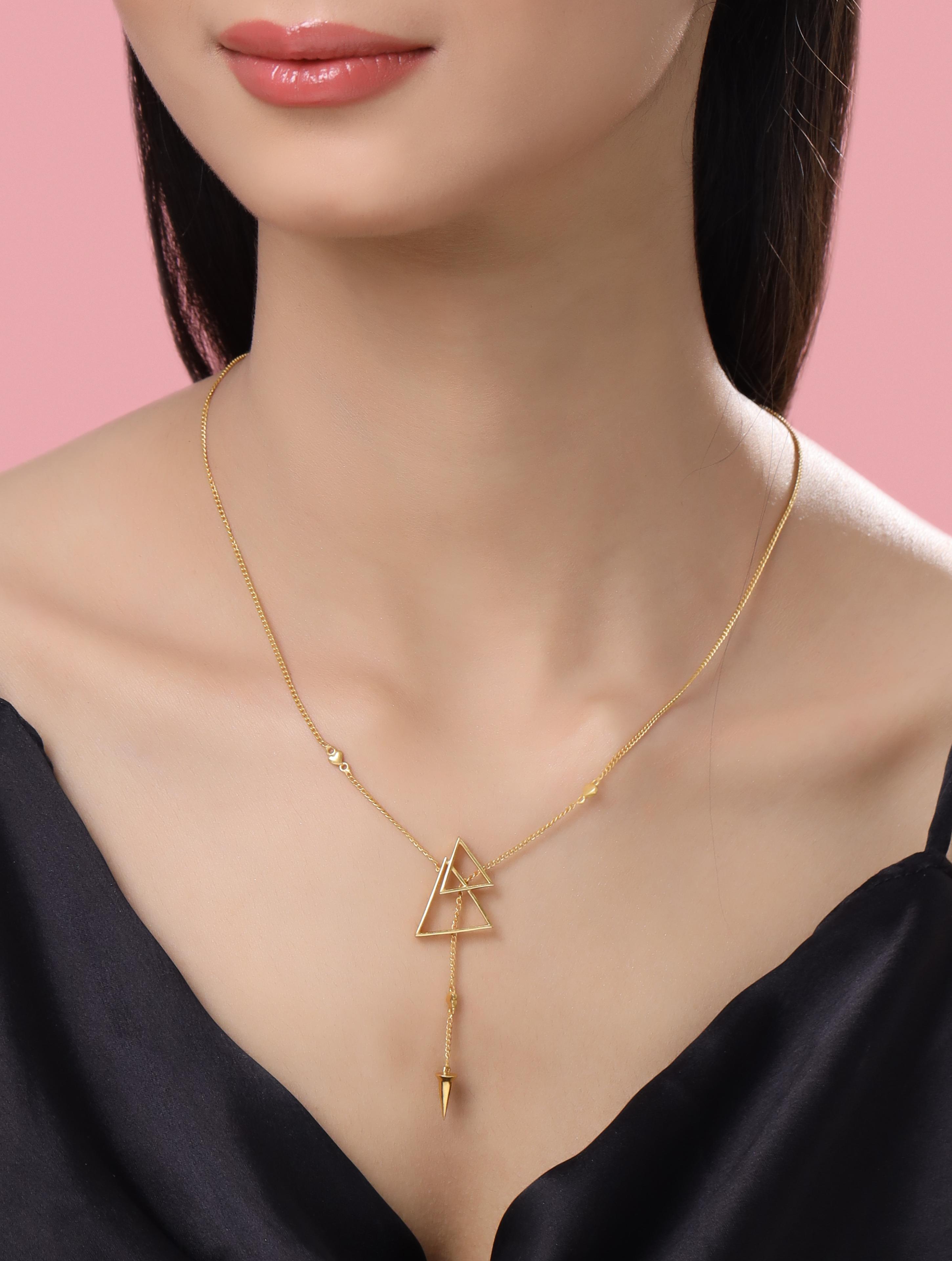 24K Gold Plating Triangles and Cone Shape Elysian 925 Sterling Silver Pendant For Women