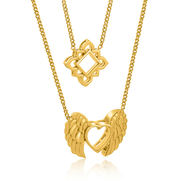 24K Gold Plating Heart and Angel Wings Elysian 925 Sterling Silver Pendant For Women