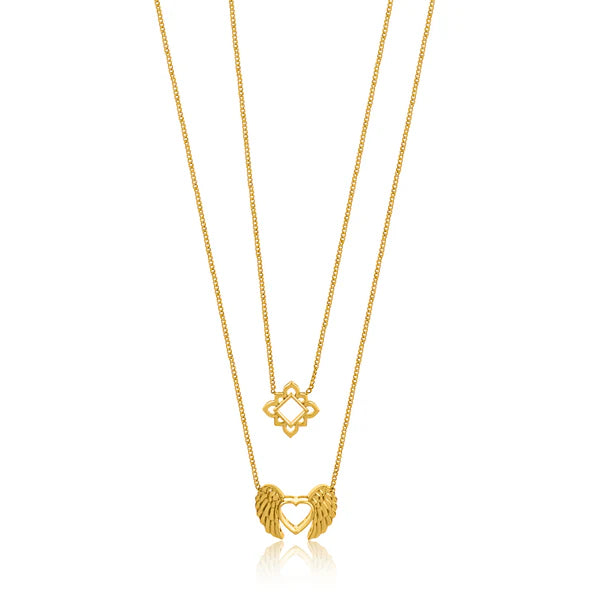 24K Gold Plating Heart and Angel Wings Elysian 925 Sterling Silver Pendant For Women