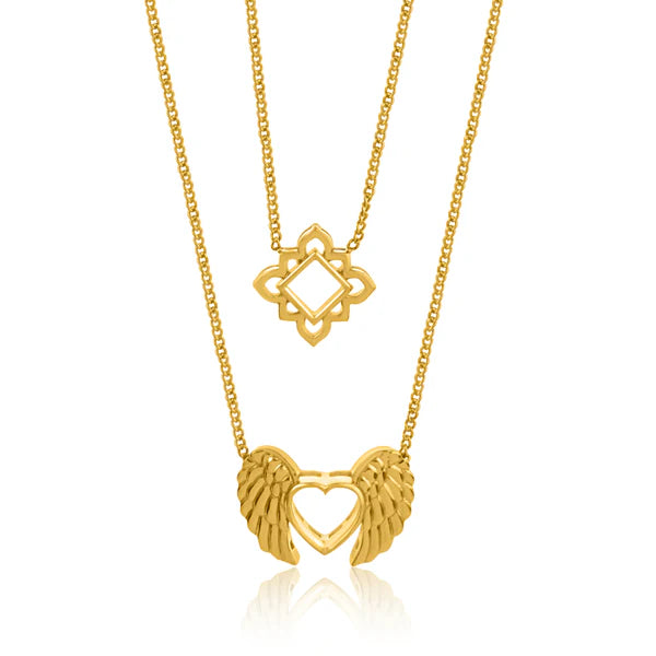 24K Gold Plating Heart and Angel Wings Elysian 925 Sterling Silver Pendant For Women